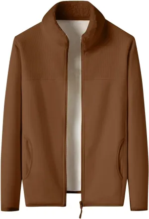 Finelylove Mens Fleece Jacket Soft Sherpa Lined Full Zip Cardigan Jackets Casual Soft Warm Fall Winter Coats Outwear