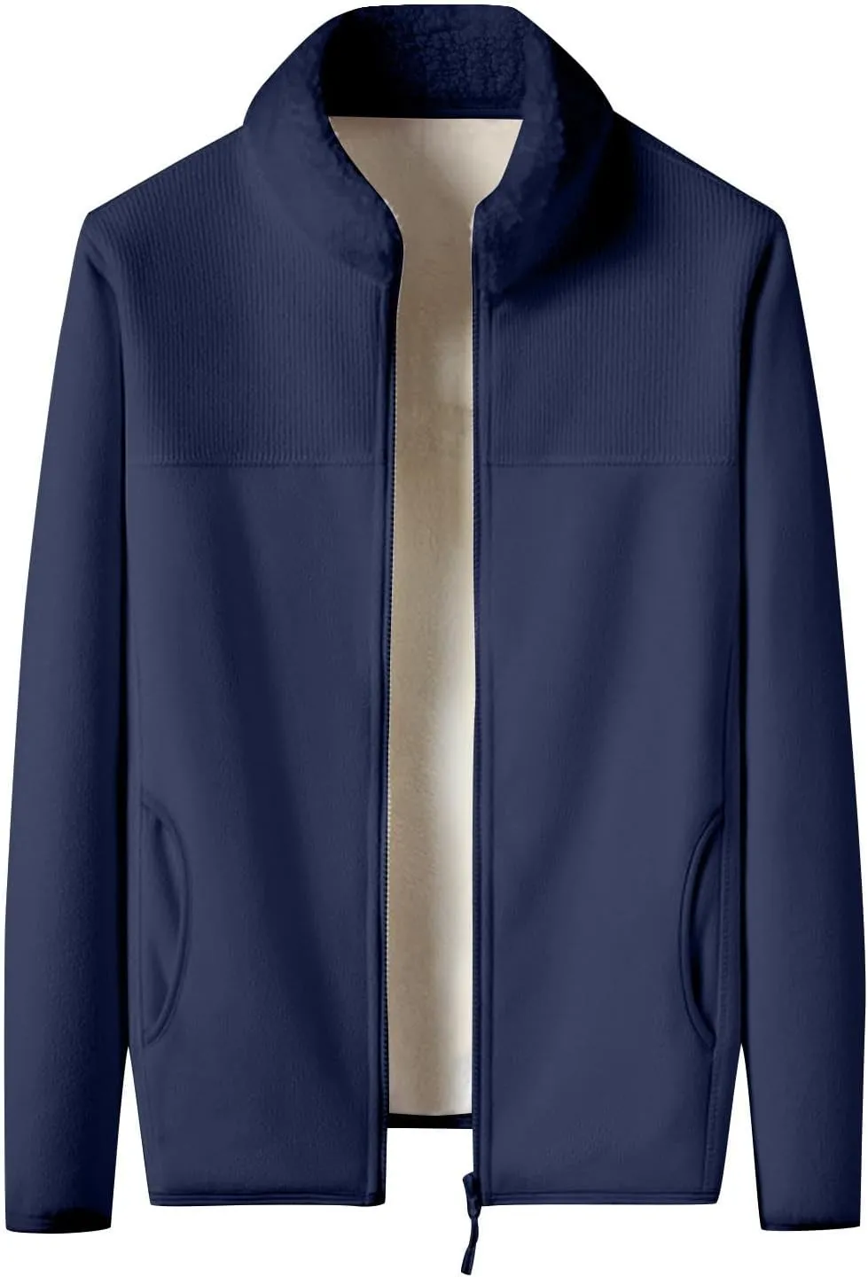Finelylove Mens Fleece Jacket Soft Sherpa Lined Full Zip Cardigan Jackets Casual Soft Warm Fall Winter Coats Outwear