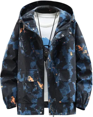 Finelylove Mens Lightweight Camo Jacket Zip Up Spring Fall Casual Hooded Jackets Water Resistant Windbreaker Outwear
