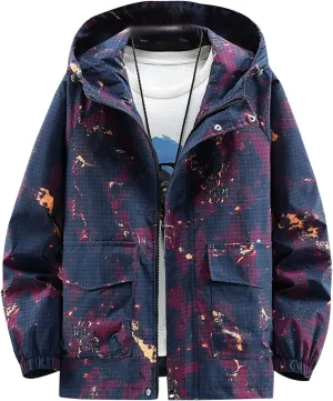 Finelylove Mens Lightweight Camo Jacket Zip Up Spring Fall Casual Hooded Jackets Water Resistant Windbreaker Outwear