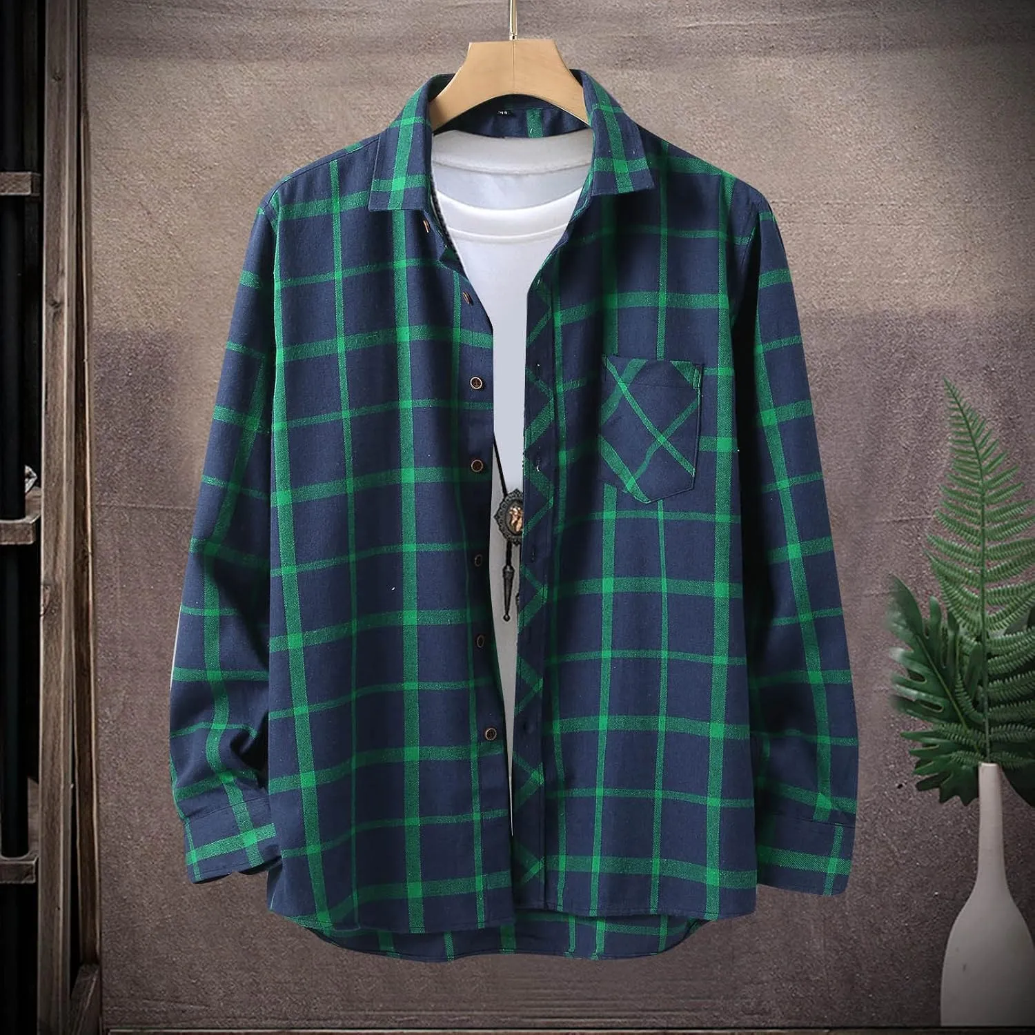 Flannel Shirt for Men,Mens Flannel Plaid Shirts Long Sleeve Flannel Shirt Fashion Casual Cotton Button Down Shirts
