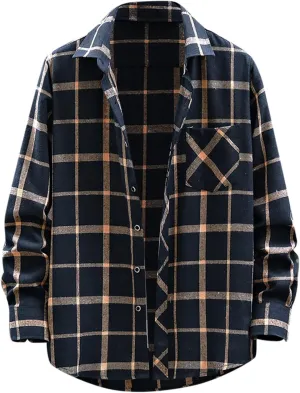 Flannel Shirt for Men,Mens Flannel Plaid Shirts Long Sleeve Flannel Shirt Fashion Casual Cotton Button Down Shirts