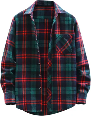 Flannel Shirt for Men,Mens Flannel Plaid Shirts Long Sleeve Flannel Shirt Fashion Casual Cotton Button Down Shirts