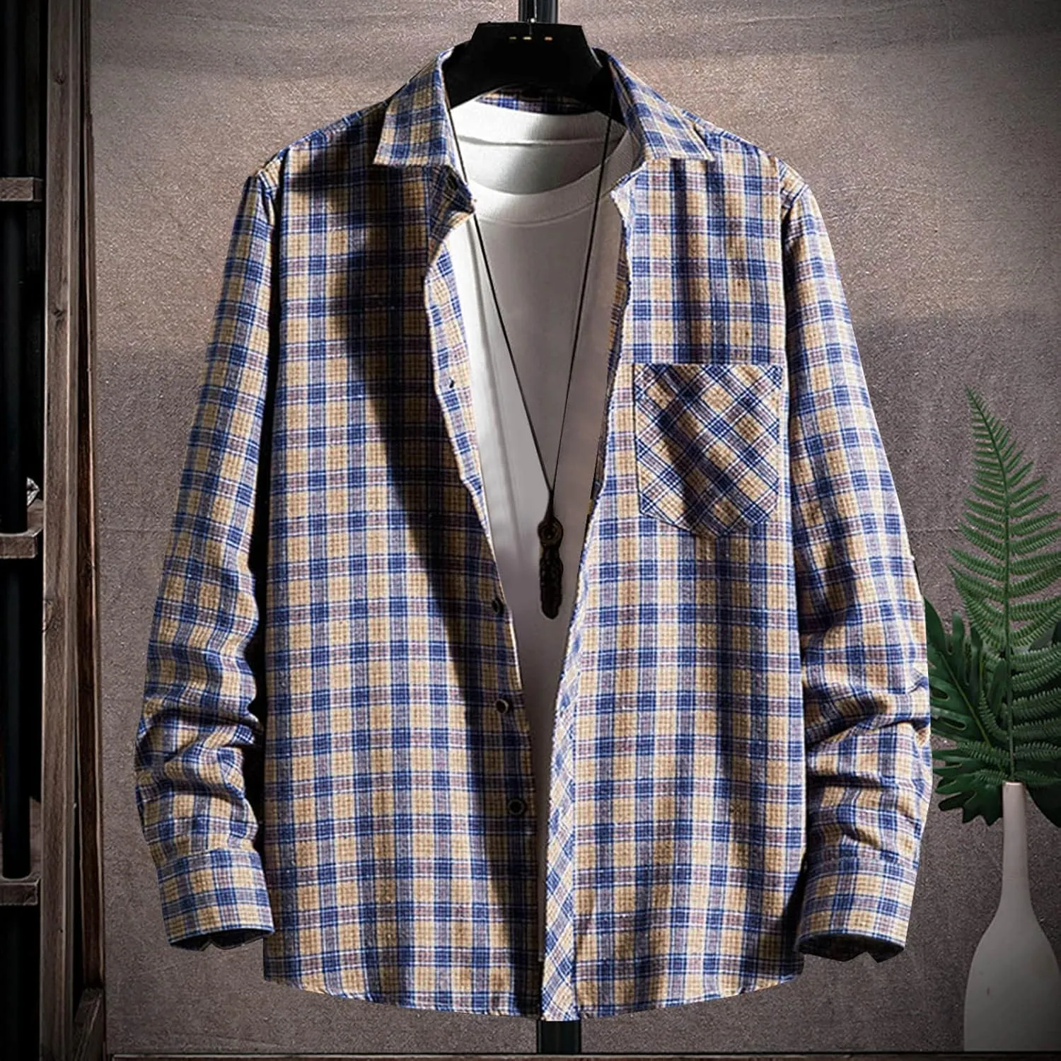 Flannel Shirt for Men,Mens Flannel Plaid Shirts Long Sleeve Flannel Shirt Fashion Casual Cotton Button Down Shirts
