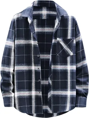 Flannel Shirt for Men,Mens Flannel Plaid Shirts Long Sleeve Flannel Shirt Fashion Casual Cotton Button Down Shirts
