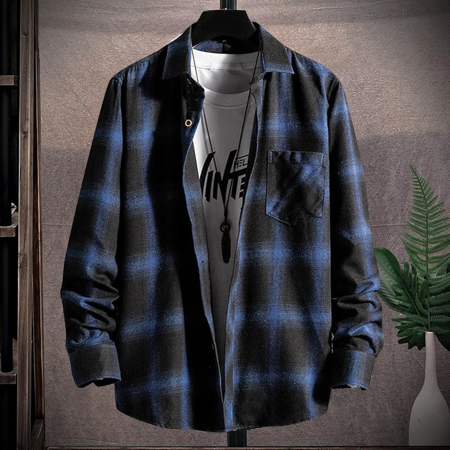 Flannel Shirt for Men,Mens Flannel Plaid Shirts Long Sleeve Flannel Shirt Fashion Casual Cotton Button Down Shirts