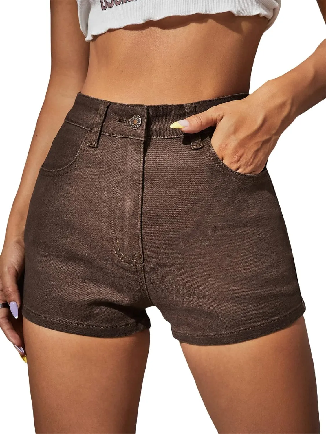 Floerns Women's Casual High Waist Denim Shorts Straight Leg Jean Shorts