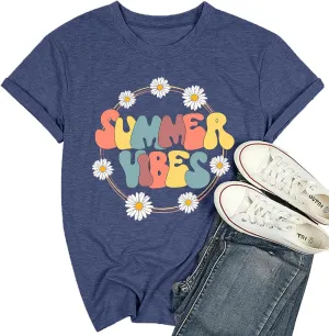 Flower Tshirts Shirts for Women Cute Dandelion Tshirt Casual Short Sleeve Wildflower Floral Heart Print Graphic Tee Tops