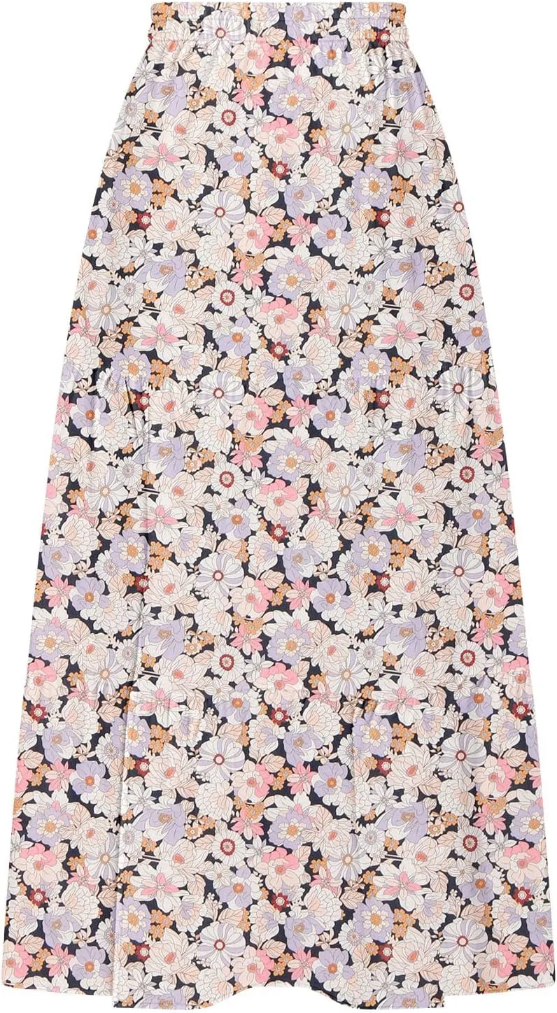 Flowy Maxi Skirts for Women A Line Boho Skirt with Split Tiered Midi Skirt High Waisted Long Skirt Floral Skirts