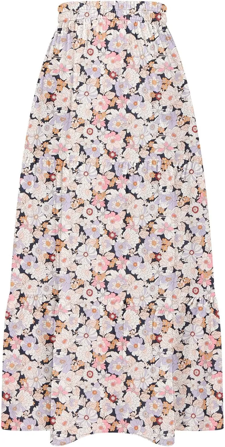 Flowy Maxi Skirts for Women A Line Boho Skirt with Split Tiered Midi Skirt High Waisted Long Skirt Floral Skirts