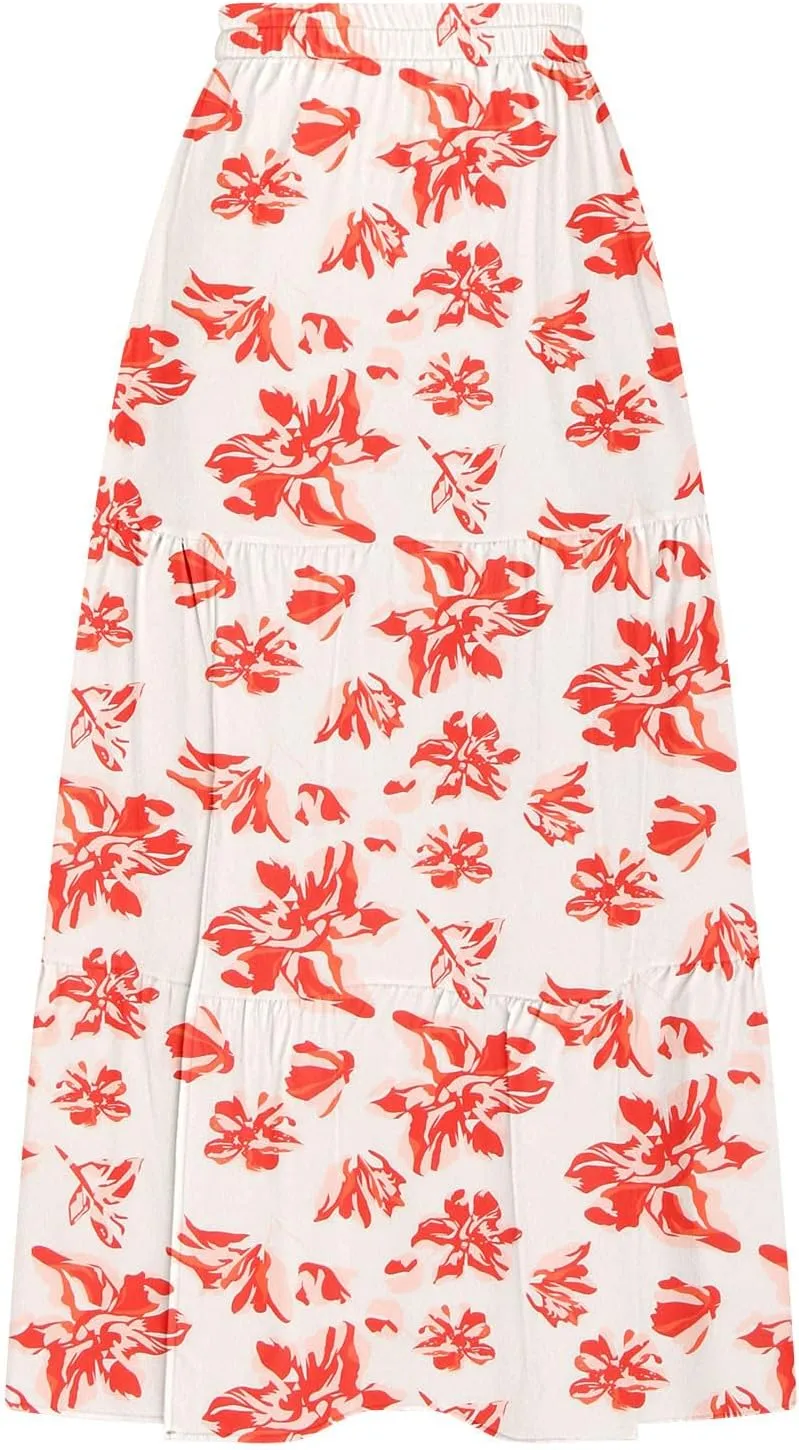 Flowy Maxi Skirts for Women A Line Boho Skirt with Split Tiered Midi Skirt High Waisted Long Skirt Floral Skirts