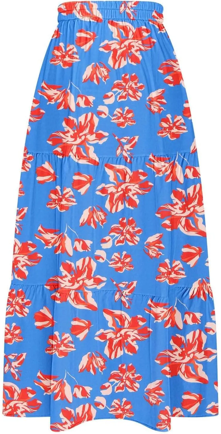 Flowy Maxi Skirts for Women A Line Boho Skirt with Split Tiered Midi Skirt High Waisted Long Skirt Floral Skirts