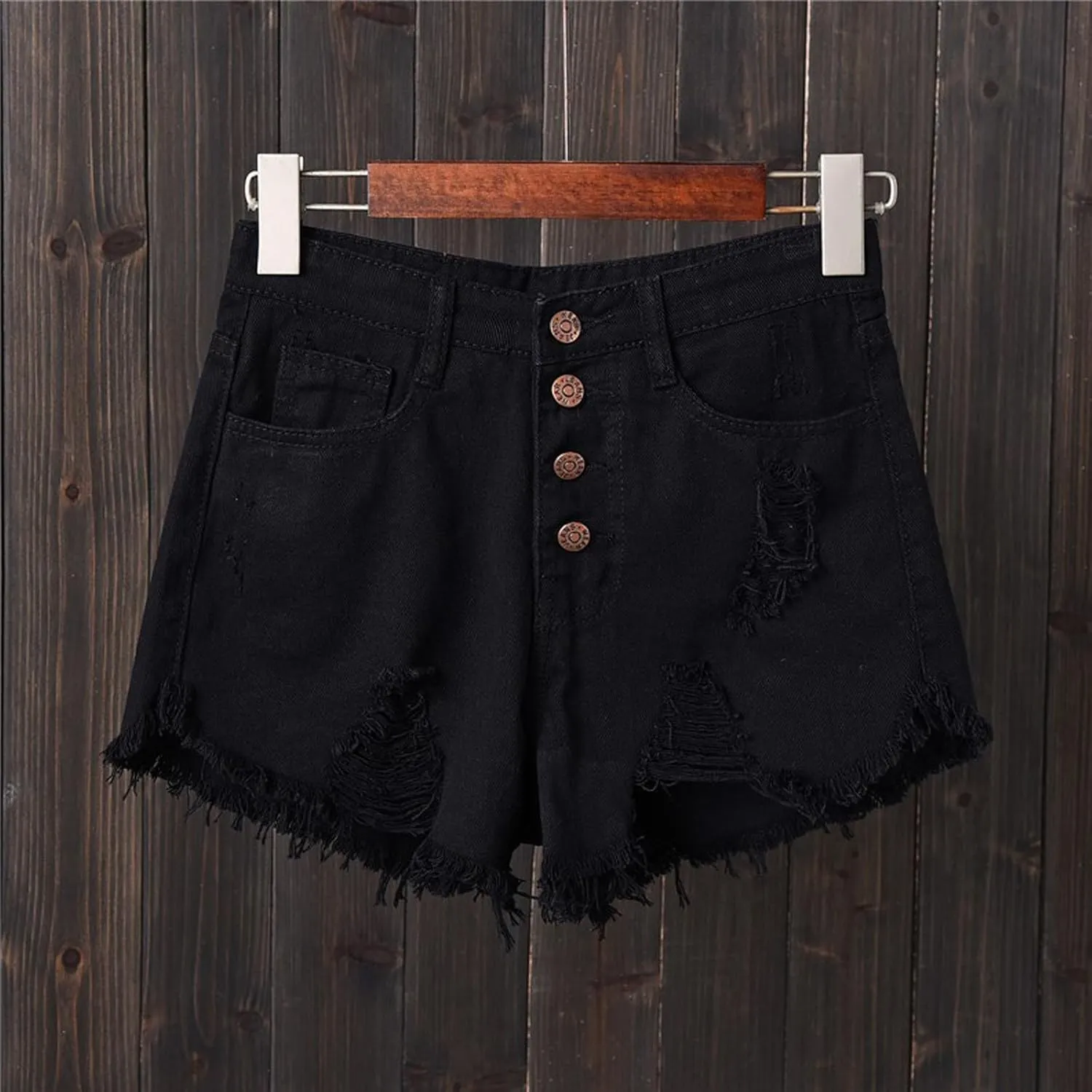 Frayed Raw Hem Ripped Shorts for Women High Waisted Button Fly Denim Shorts Summer 2025 Trendy Sexy Hot Short Jeans