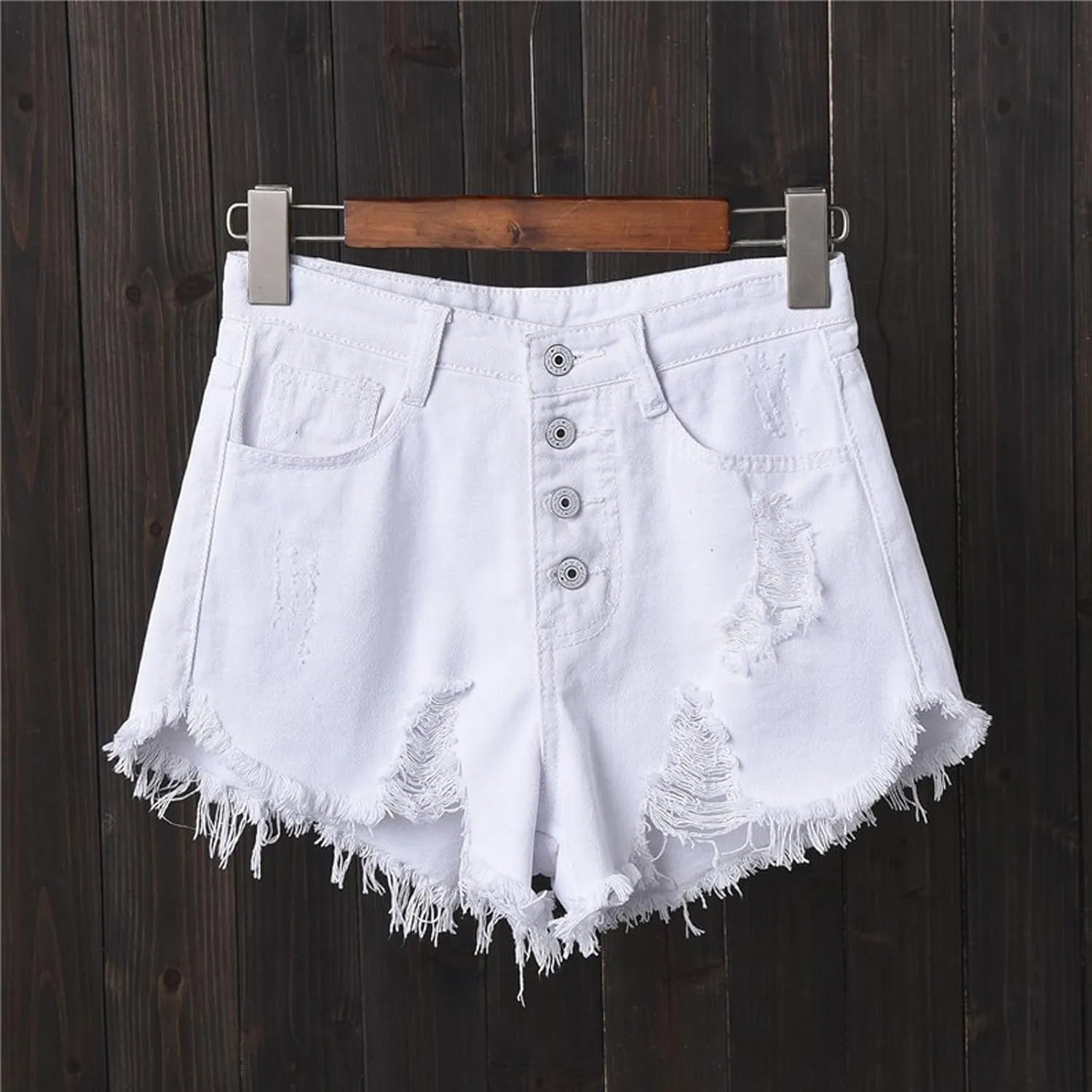 Frayed Raw Hem Ripped Shorts for Women High Waisted Button Fly Denim Shorts Summer 2025 Trendy Sexy Hot Short Jeans