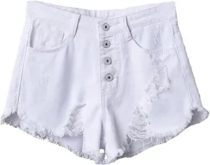 Frayed Raw Hem Ripped Shorts for Women High Waisted Button Fly Denim Shorts Summer 2025 Trendy Sexy Hot Short Jeans