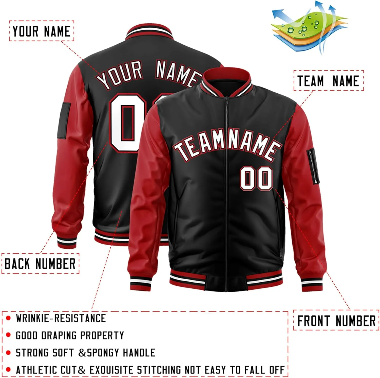Freecustom Custom Mens Varsity Jackets Lightweight Zip Up Windbreaker Bomber Jacket Personalized Stitched Any Text Logo