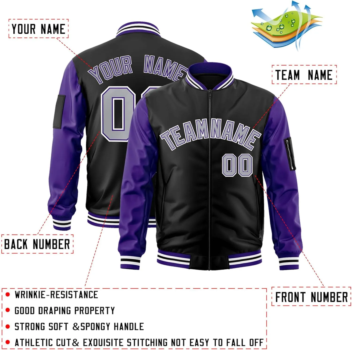 Freecustom Custom Mens Varsity Jackets Lightweight Zip Up Windbreaker Bomber Jacket Personalized Stitched Any Text Logo