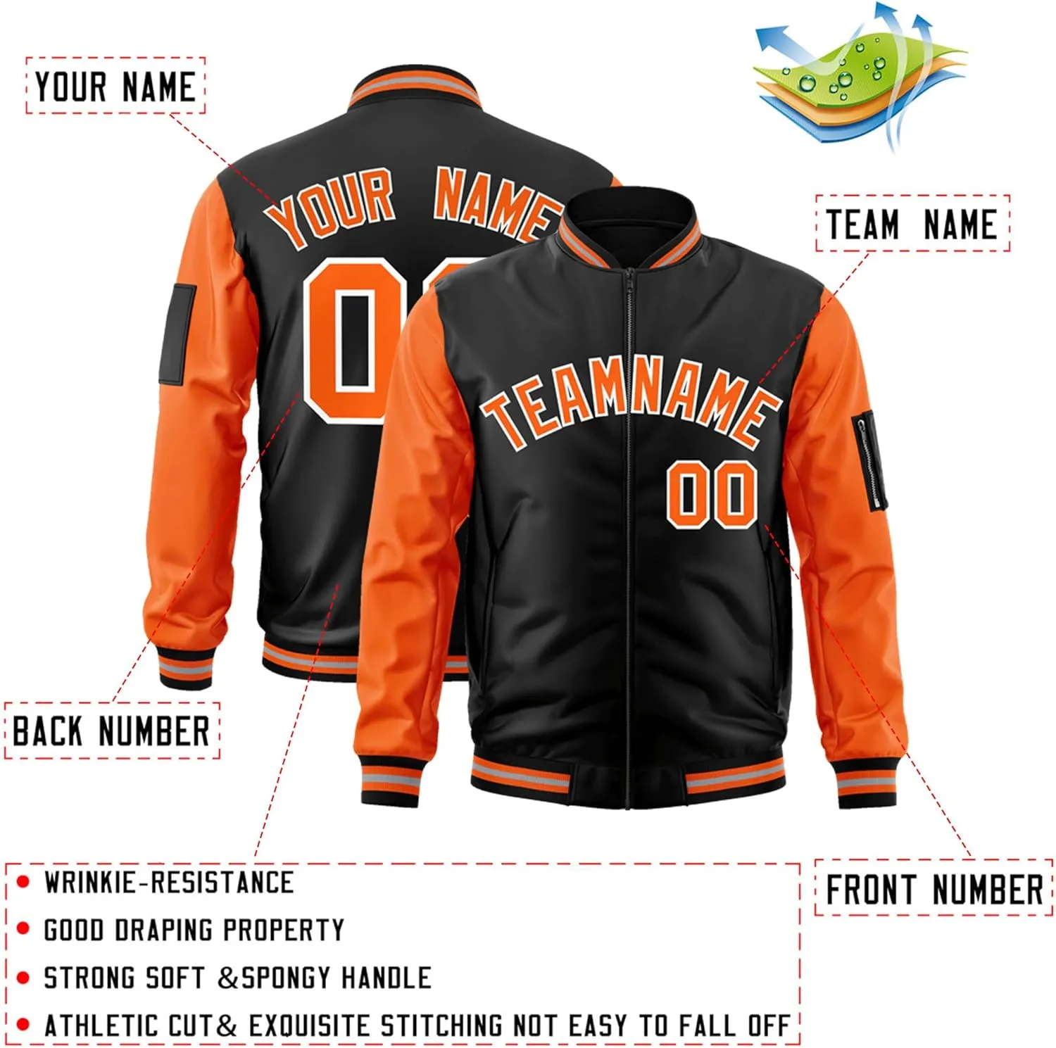 Freecustom Custom Mens Varsity Jackets Lightweight Zip Up Windbreaker Bomber Jacket Personalized Stitched Any Text Logo