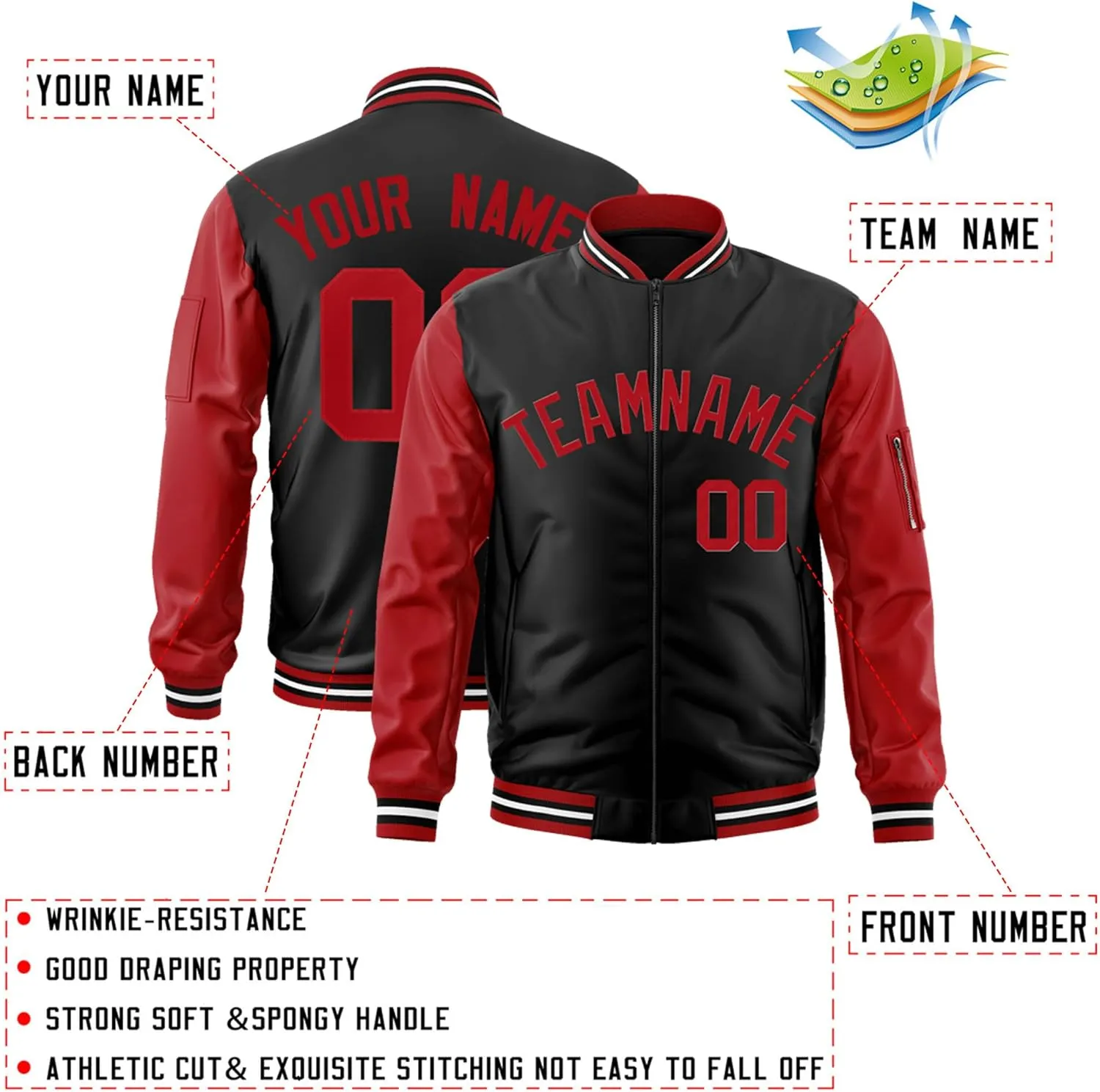 Freecustom Custom Mens Varsity Jackets Lightweight Zip Up Windbreaker Bomber Jacket Personalized Stitched Any Text Logo