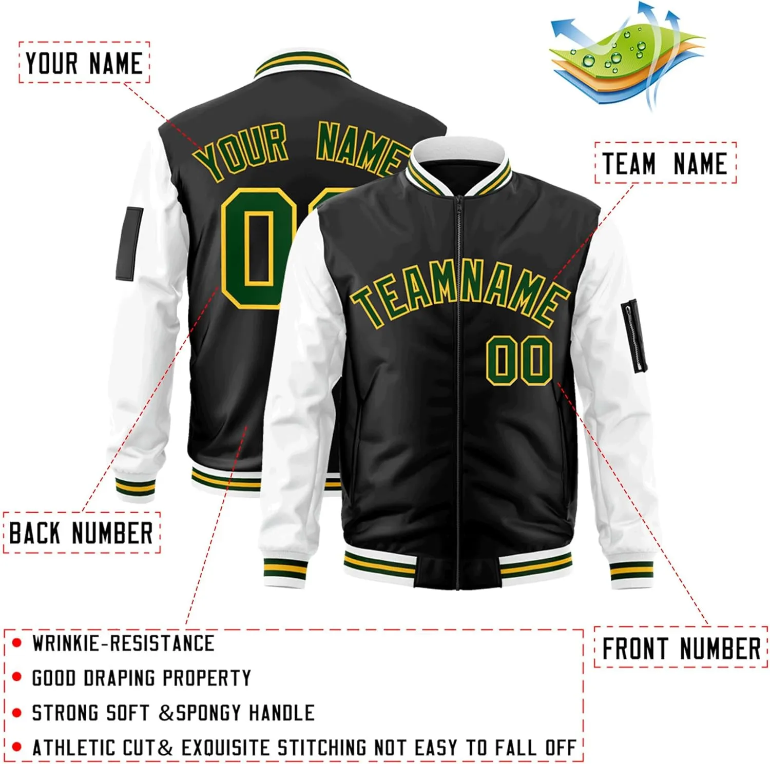 Freecustom Custom Mens Varsity Jackets Lightweight Zip Up Windbreaker Bomber Jacket Personalized Stitched Any Text Logo