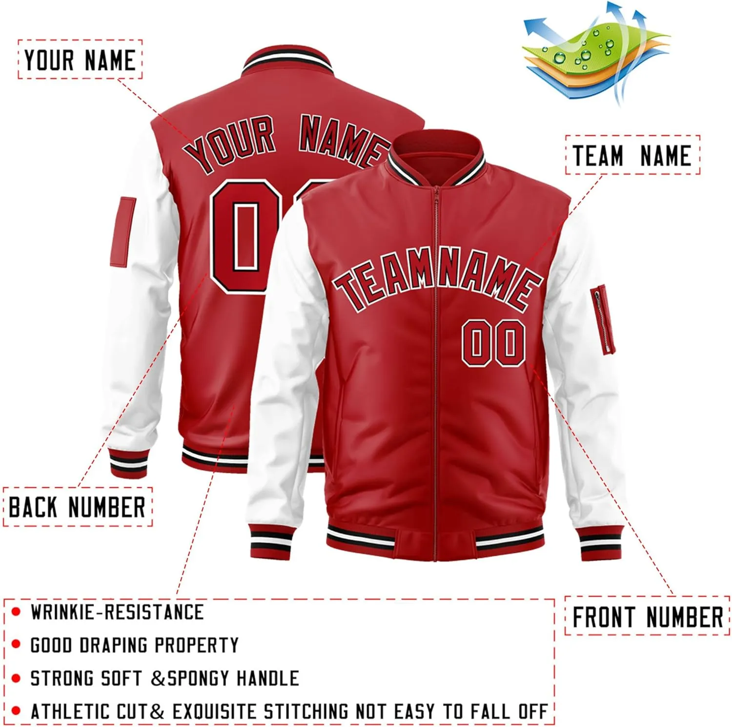 Freecustom Custom Mens Varsity Jackets Lightweight Zip Up Windbreaker Bomber Jacket Personalized Stitched Any Text Logo