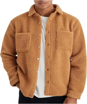 Fuzzy Jacket Men Mens Fuzzy Sherpa Jacket Fleece Long Sleeve Button Down Coat Fall Winter Warm Outwear with Pocket S-3XL