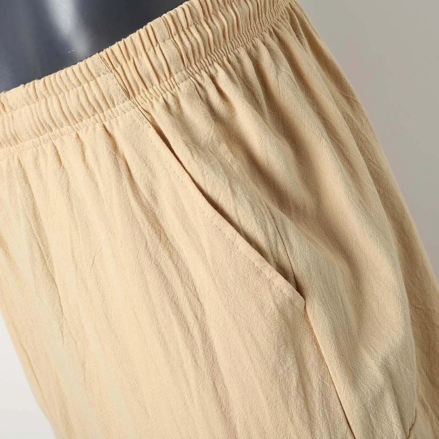 Fxbar Men's Cargo Shorts Cotton Linen Stretch Waist with Drawstring Multi Pockets Casual Athletic Summer Beach Gym Shorts