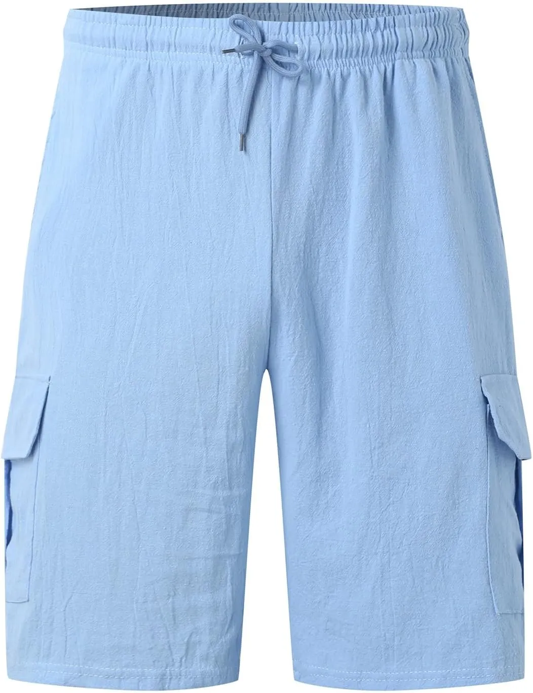 Fxbar Men's Cargo Shorts Cotton Linen Stretch Waist with Drawstring Multi Pockets Casual Athletic Summer Beach Gym Shorts