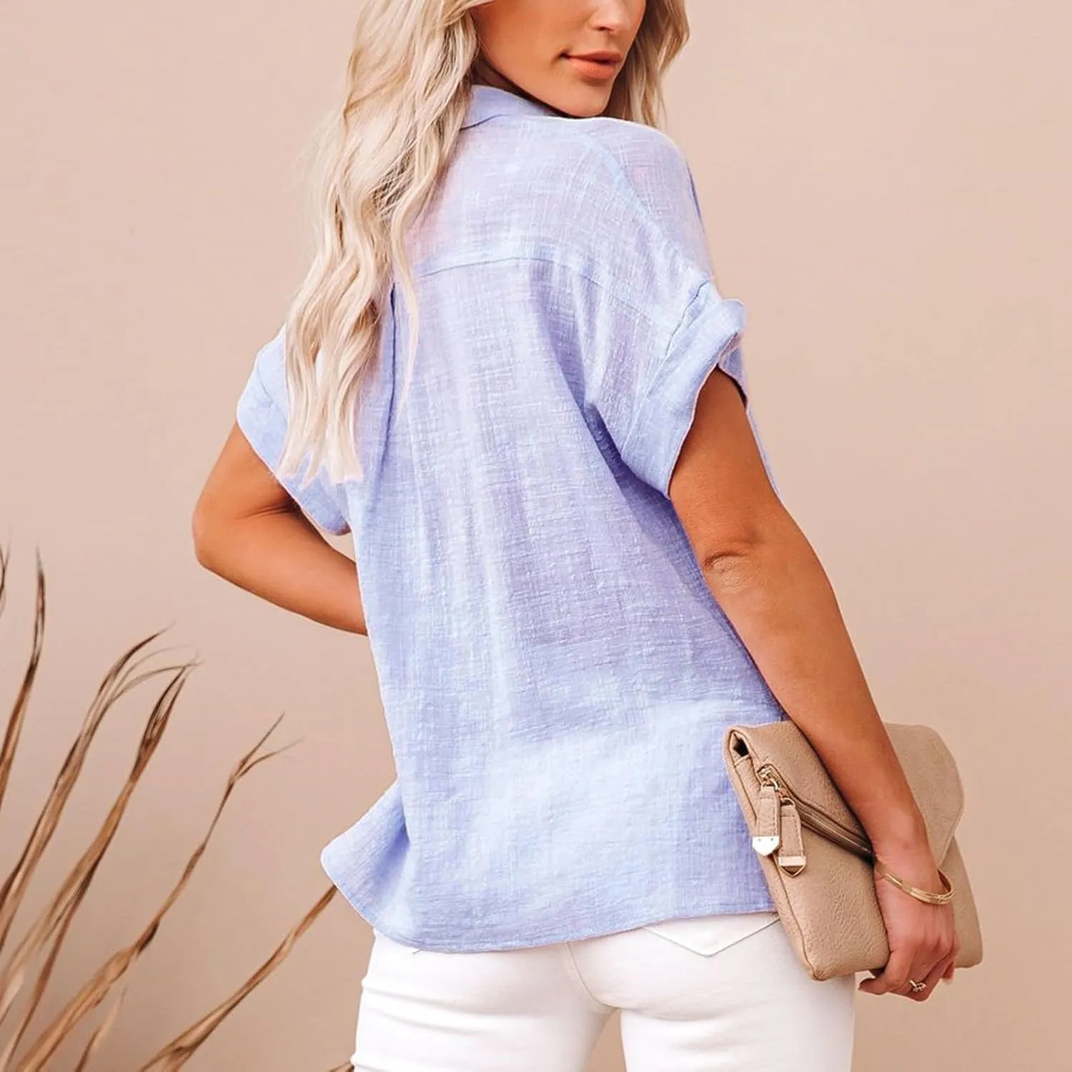 GOKKILRW Womens Linen Blouses Button Down Short Sleeve T Shirts Gauze Boho Dressy Casual Work Tops 2025 Summer Hippie Clothes