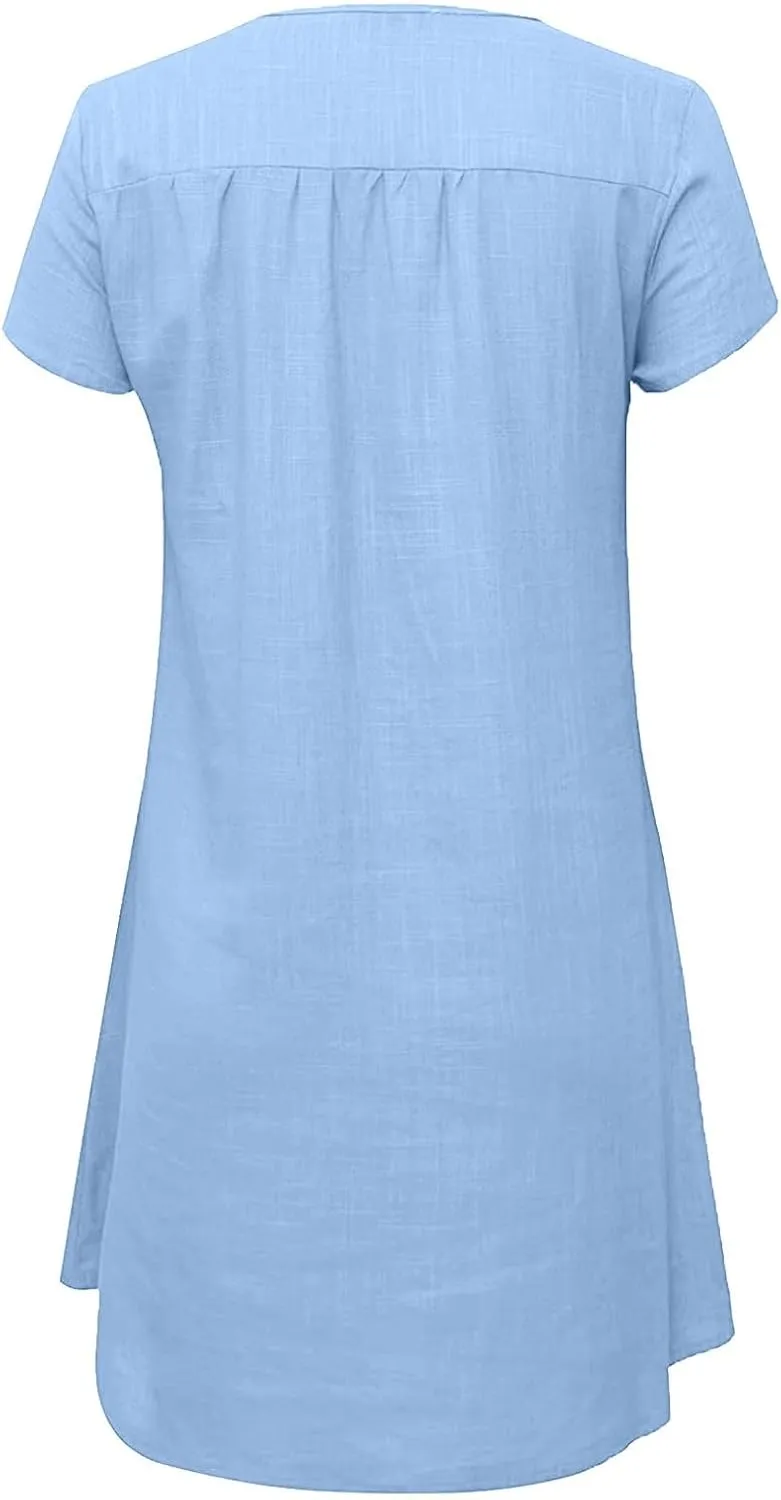 Graphic Dress for Women Notch V Neck Loose Dresses 2025 Casual Loose Comfort Pure Sundresses Hawaiian Sundresses