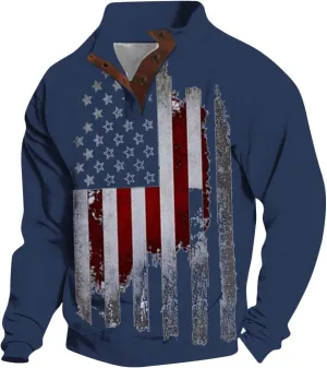 Graphic Hoodies for Men American Flag Corduroy Sweatshirt Oversized Lightweight Stand Collar Button Up Pullover Tops