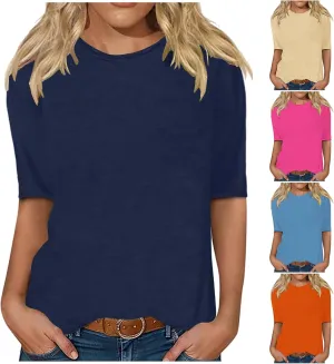 Half Sleeve Tops for Women Trendy 2024 Casual Loose Comfy Tunic Shirts Dressy Crewneck Solid Summer Tshirt Blouses