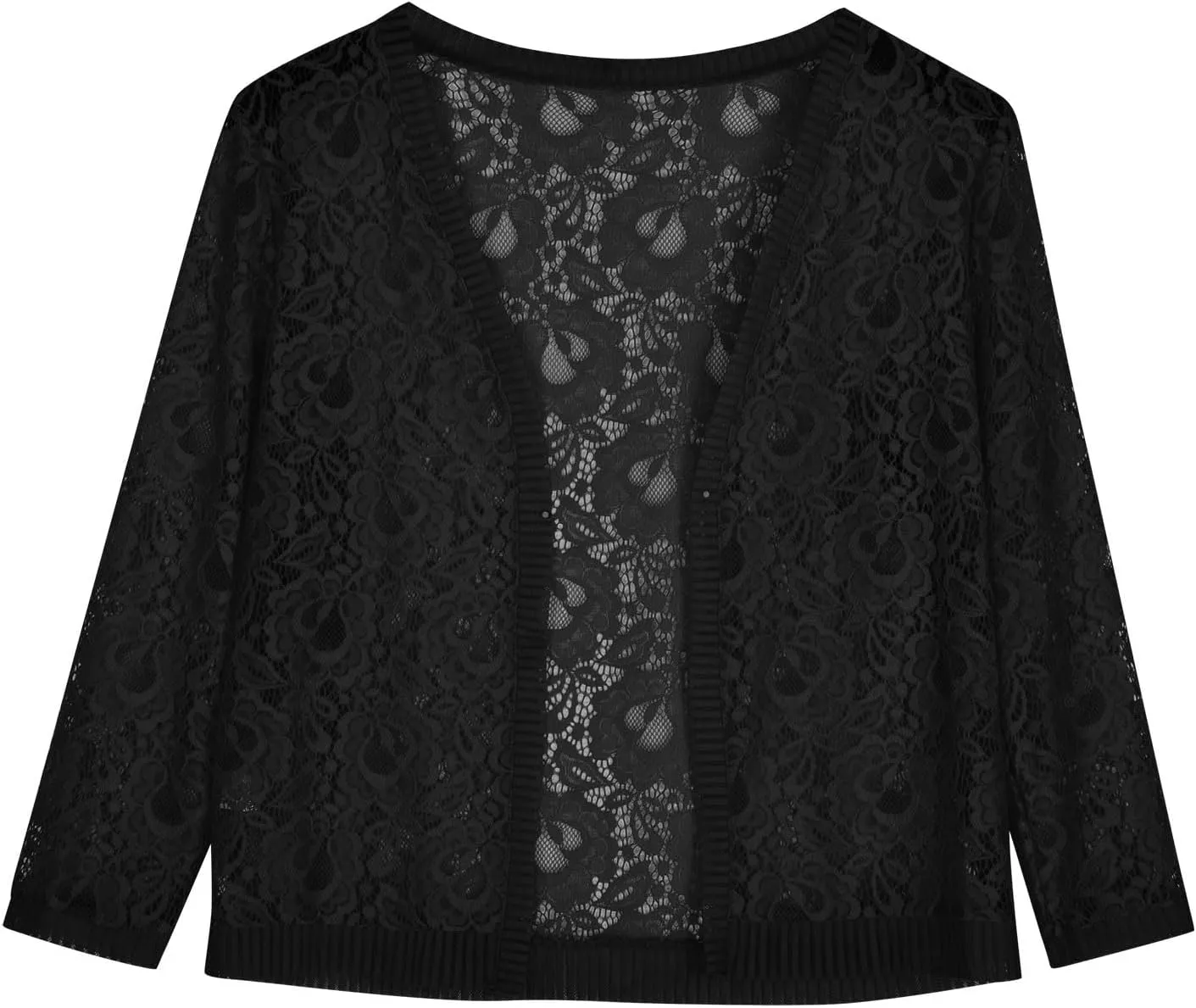 HGps8w Women's Floral Lace 3/4 Sleeve Cardigans Lightweight Open Front Soft Cropped Blouses Casual Summer Coverups