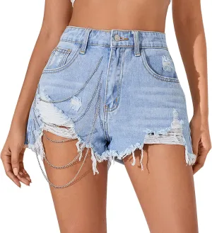 high Waisted Jean Shorts Women Floral Print Casual Stretchy Denim Shorts Trendy Summer hot Short Pants with Pockets