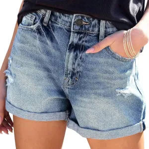 high Waisted Jean Shorts Women Floral Print Casual Stretchy Denim Shorts Trendy Summer hot Short Pants with Pockets