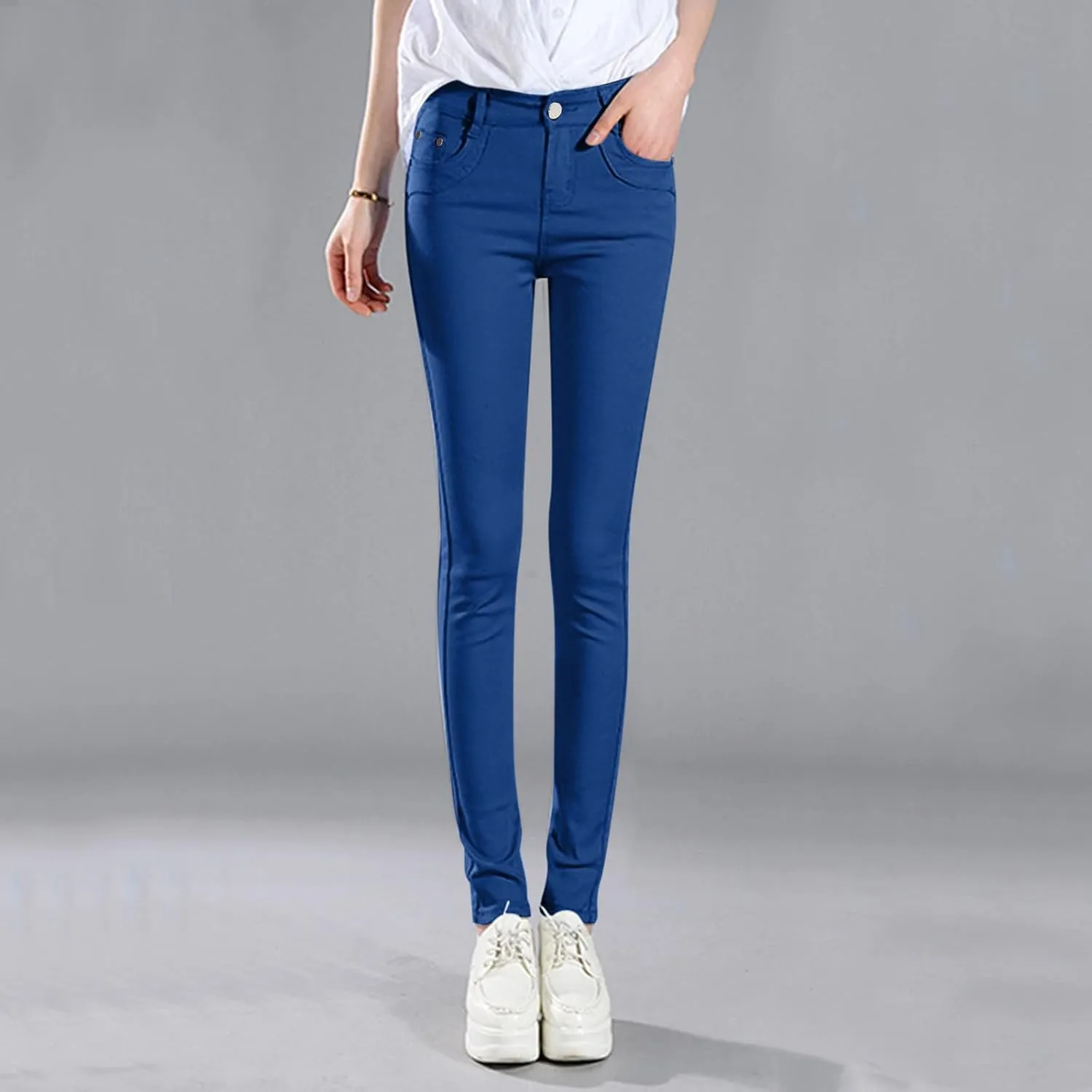 High Waisted-Rise Colored Stretch Skinny Destroyed Ripped Distressed Jeans for Women