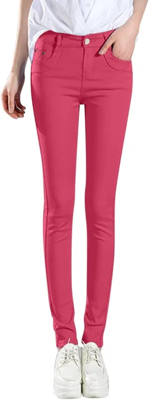 High Waisted-Rise Colored Stretch Skinny Destroyed Ripped Distressed Jeans for Women