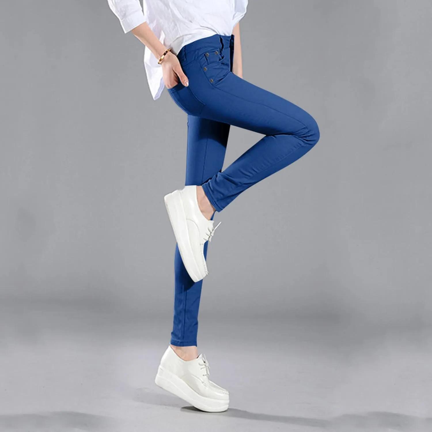 High Waisted-Rise Colored Stretch Skinny Destroyed Ripped Distressed Jeans for Women