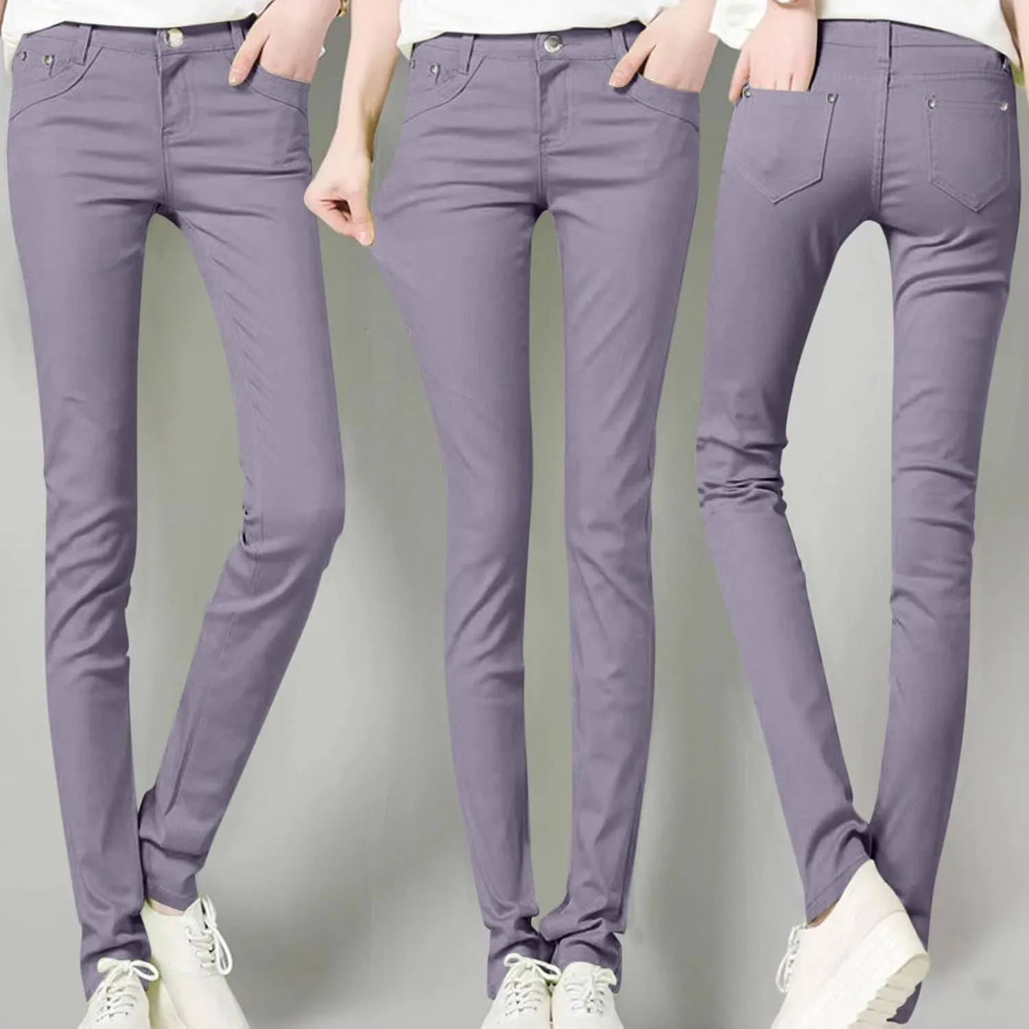 High Waisted-Rise Colored Stretch Skinny Destroyed Ripped Distressed Jeans for Women
