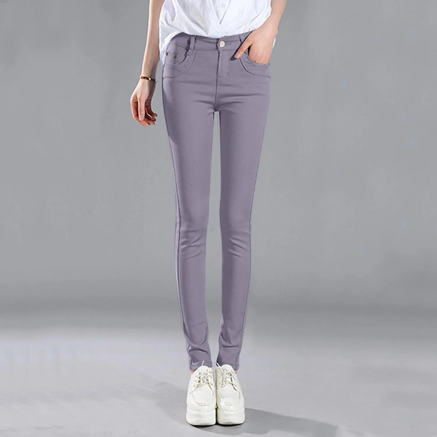 High Waisted-Rise Colored Stretch Skinny Destroyed Ripped Distressed Jeans for Women