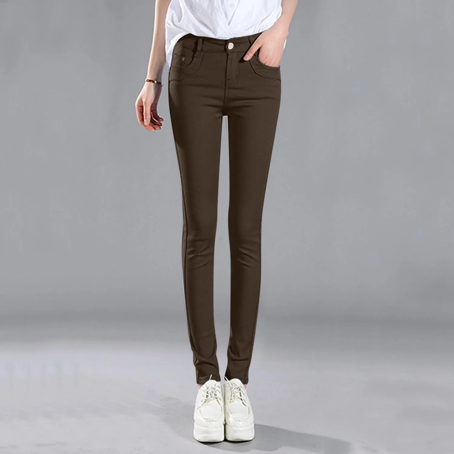 High Waisted-Rise Colored Stretch Skinny Destroyed Ripped Distressed Jeans for Women