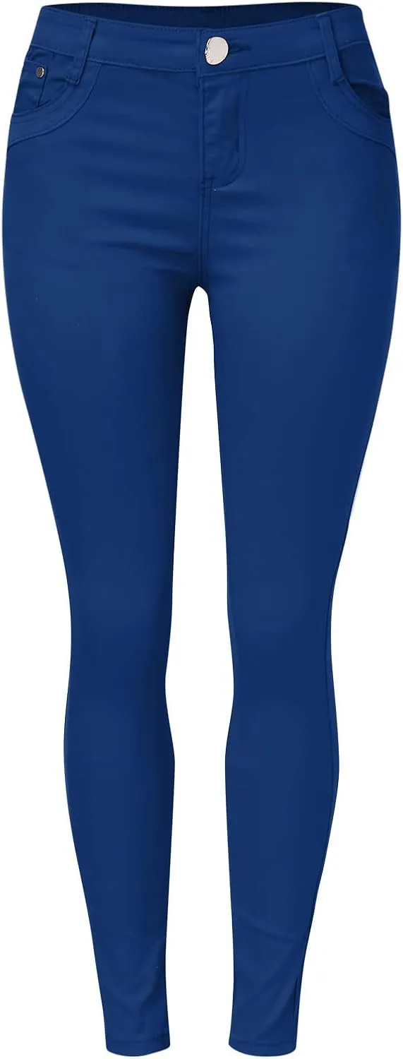 High Waisted-Rise Colored Stretch Skinny Destroyed Ripped Distressed Jeans for Women