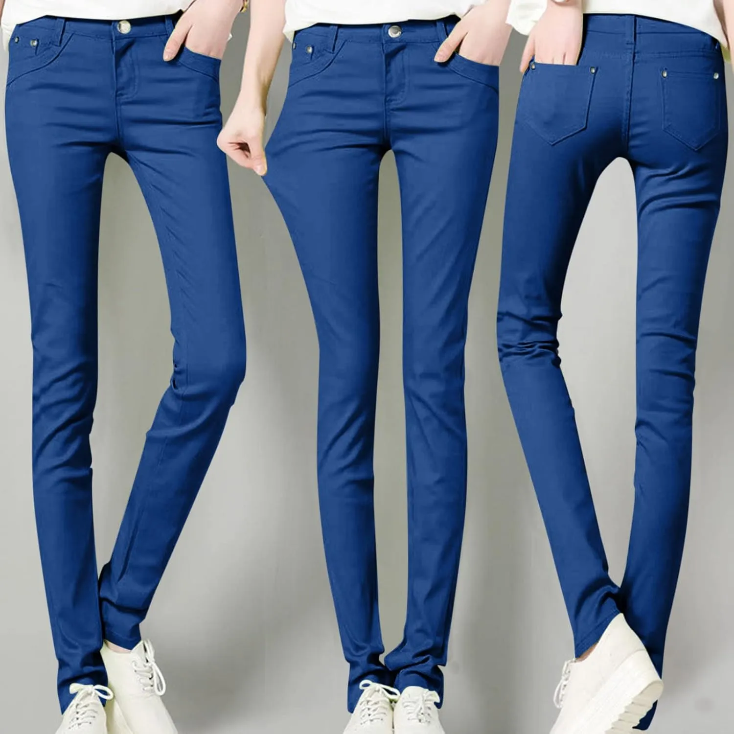 High Waisted-Rise Colored Stretch Skinny Destroyed Ripped Distressed Jeans for Women