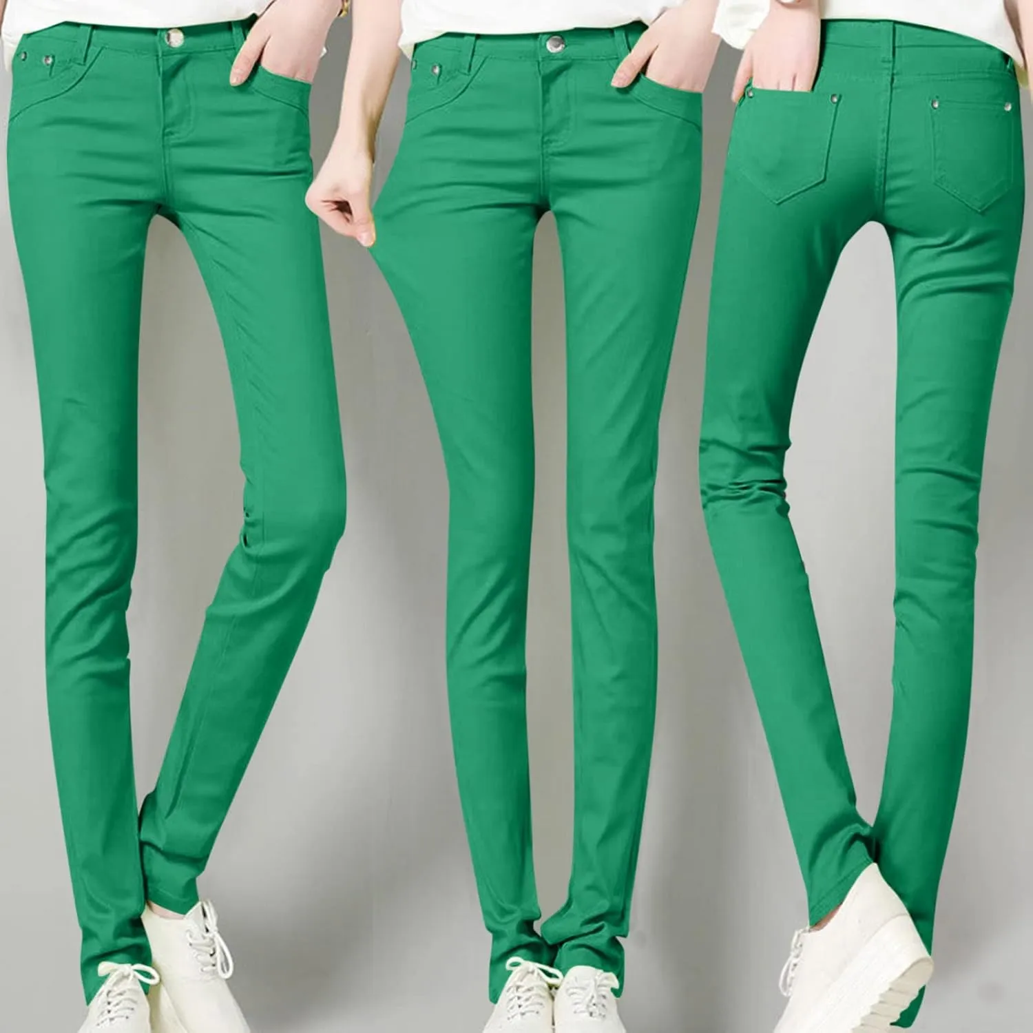 High Waisted-Rise Colored Stretch Skinny Destroyed Ripped Distressed Jeans for Women