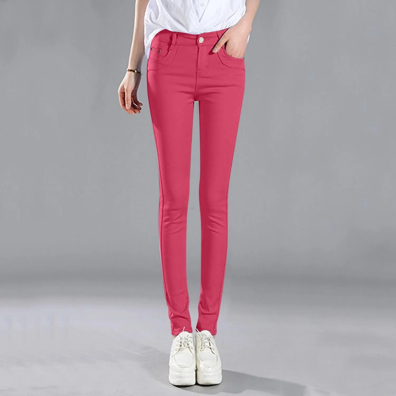 High Waisted-Rise Colored Stretch Skinny Destroyed Ripped Distressed Jeans for Women