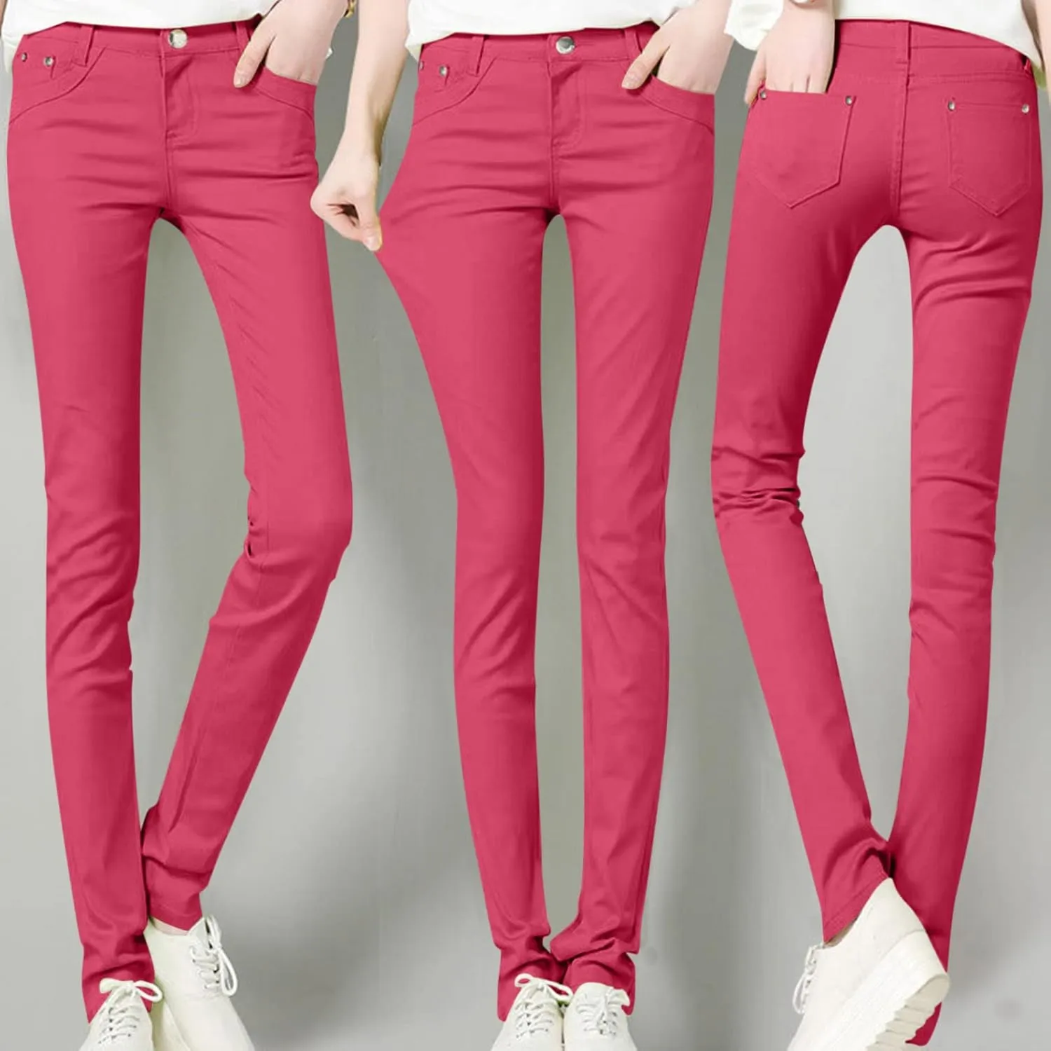 High Waisted-Rise Colored Stretch Skinny Destroyed Ripped Distressed Jeans for Women
