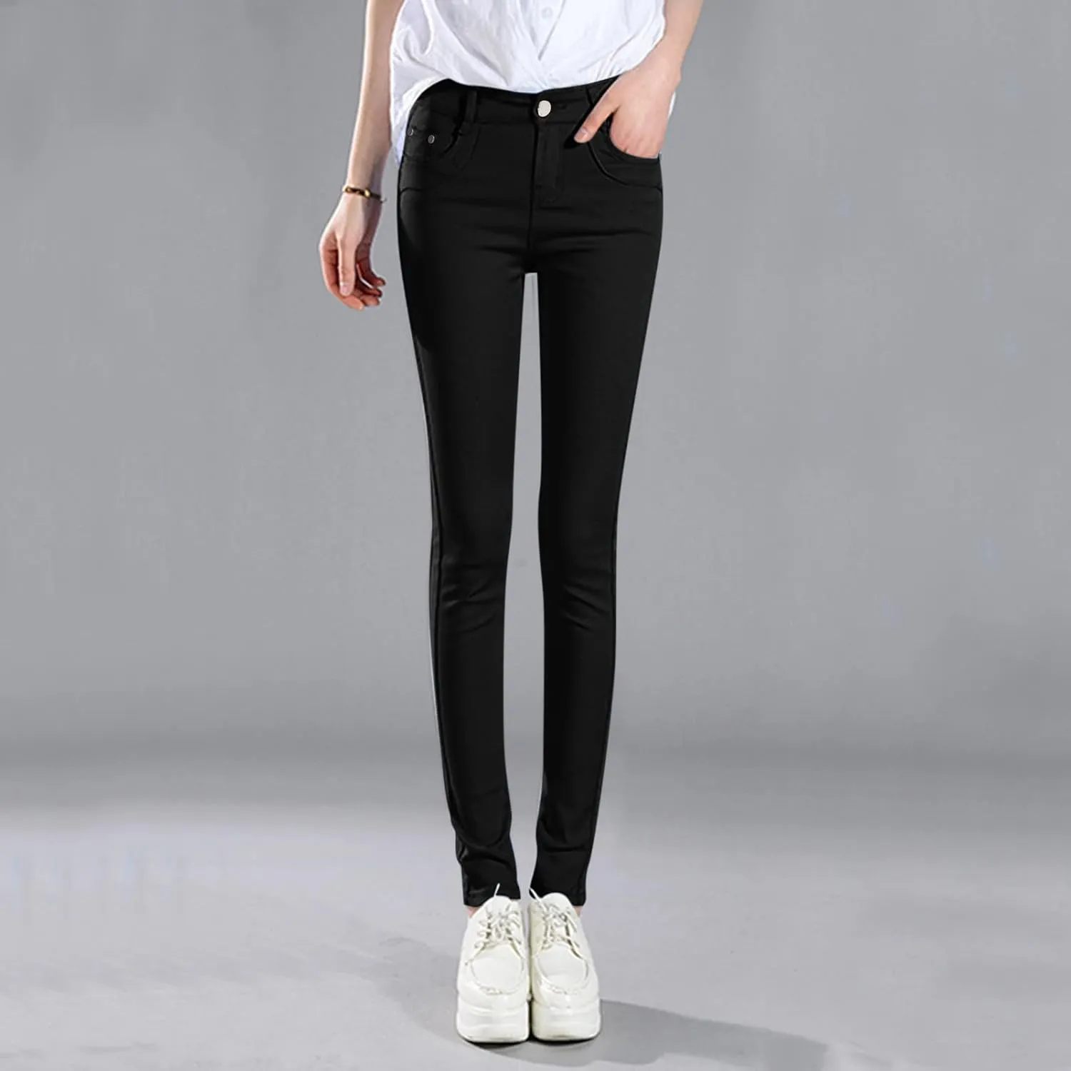 High Waisted-Rise Colored Stretch Skinny Destroyed Ripped Distressed Jeans for Women
