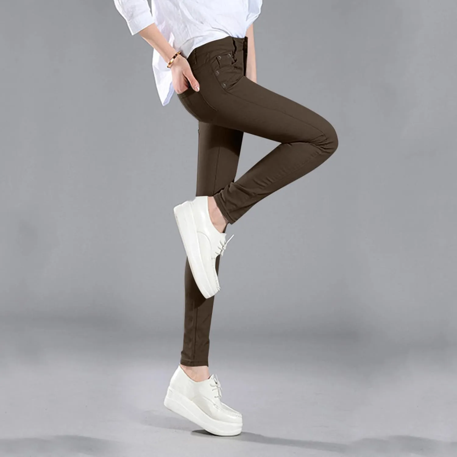 High Waisted-Rise Colored Stretch Skinny Destroyed Ripped Distressed Jeans for Women