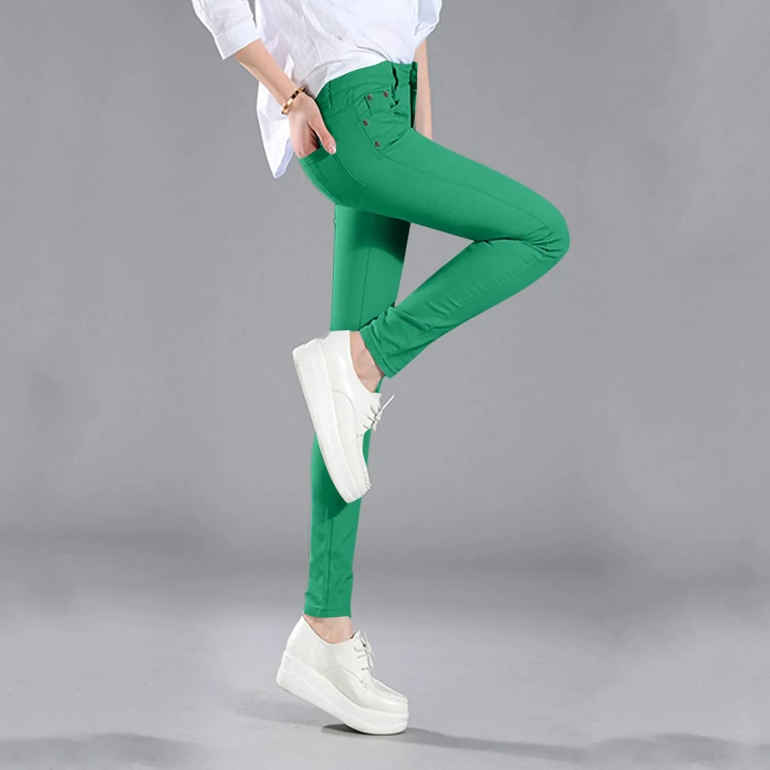 High Waisted-Rise Colored Stretch Skinny Destroyed Ripped Distressed Jeans for Women