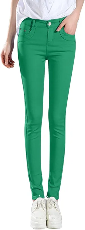 High Waisted-Rise Colored Stretch Skinny Destroyed Ripped Distressed Jeans for Women